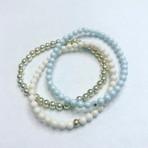 4mm Gold, Blue and White Beaded Bracelets